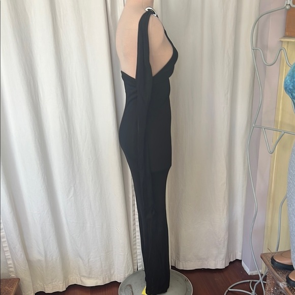 MNG mango Chic Black One sleeve Shoulder Dress asymmetrical knit maxi - Picture 3 of 12